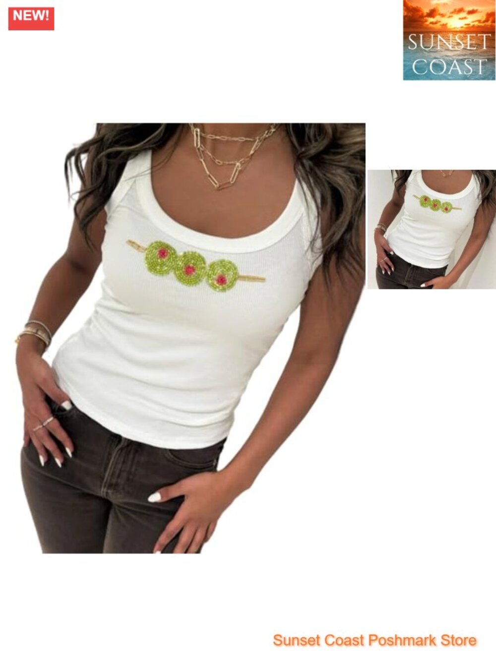 Sequin Starfish Beaded Embroidered Sleeveless Summer Crop Tank Top